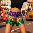 thumbnail image 6 of Felirenzacia Sequin Micro Shorts Women Mardi Gras Outfit Sparkly High Waist Elastic Sexy Rave Y2K Mini Shorts Party Clubwear,Multicolor,M, 6 of 8