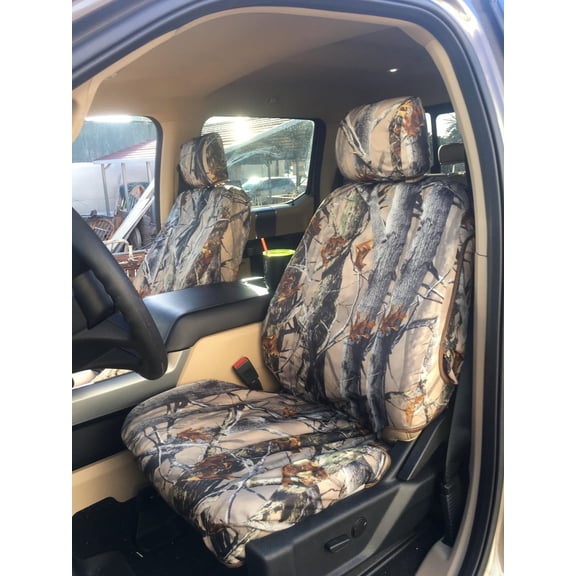 FD89 2019-2025 F150-F550 XL/XLT/Lariat Super Cab Front and Rear Set of Seat Covers. Front Buckets and Rear 60/40 Split Bench, Adjustable HR, No Armrest, With pull tab on side of seat