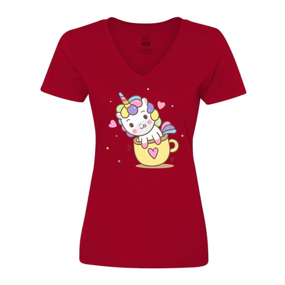 Inktastic Teacup Unicorn Women's V-Neck T-Shirt