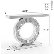 Crushed Diamond Console Table, Silver Mirrored Sparkling Table for Foyer, 5mm HD Mirror with Diamond Refraction, Sturdy Full Ring Crystal Base for Living Room Entryway
