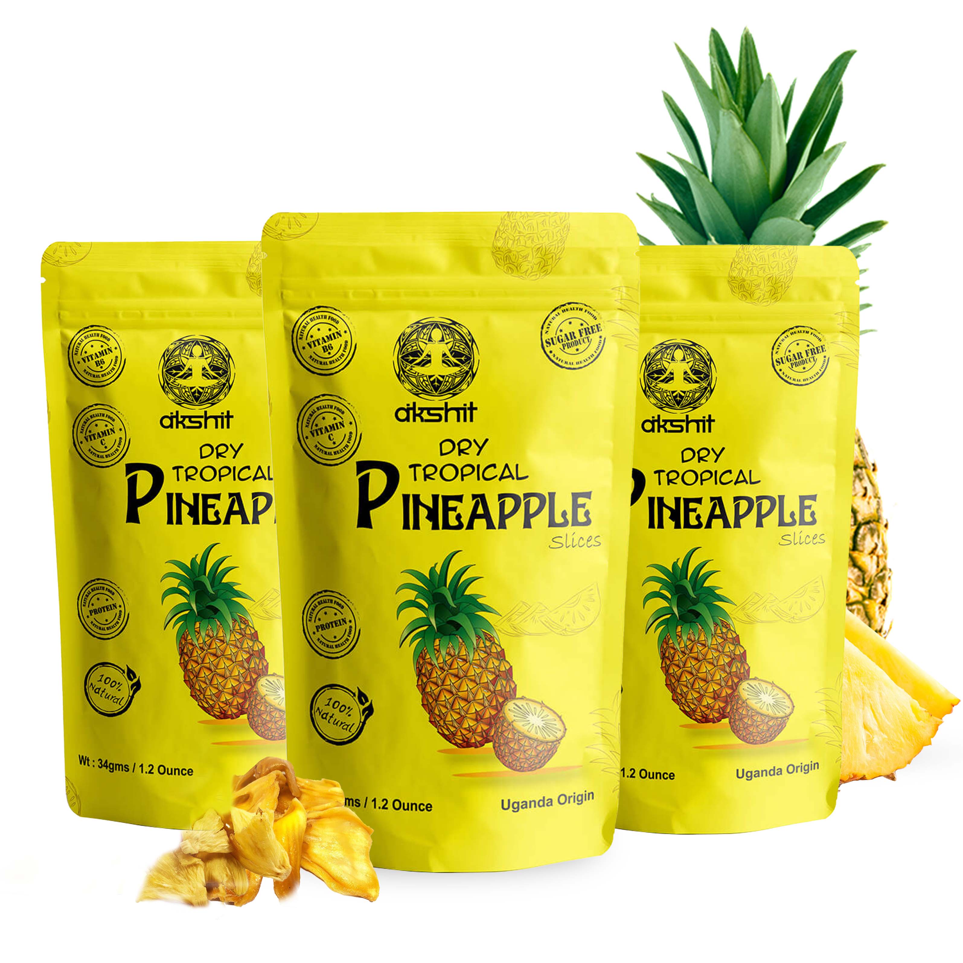 Organic Dried Pineapple, Unsweetened Dried Fruit Snack for Kids & Adult