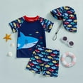thumbnail image 2 of Ymyiu Baby Boy Swimsuit with Hat Toddler Boys Two Piece Swimsuit Set Short Sleeve Swim Shirt Swim Trunks& Shorts Bathing Suit 3T 4T (Navy,3-4 Years), 2 of 4