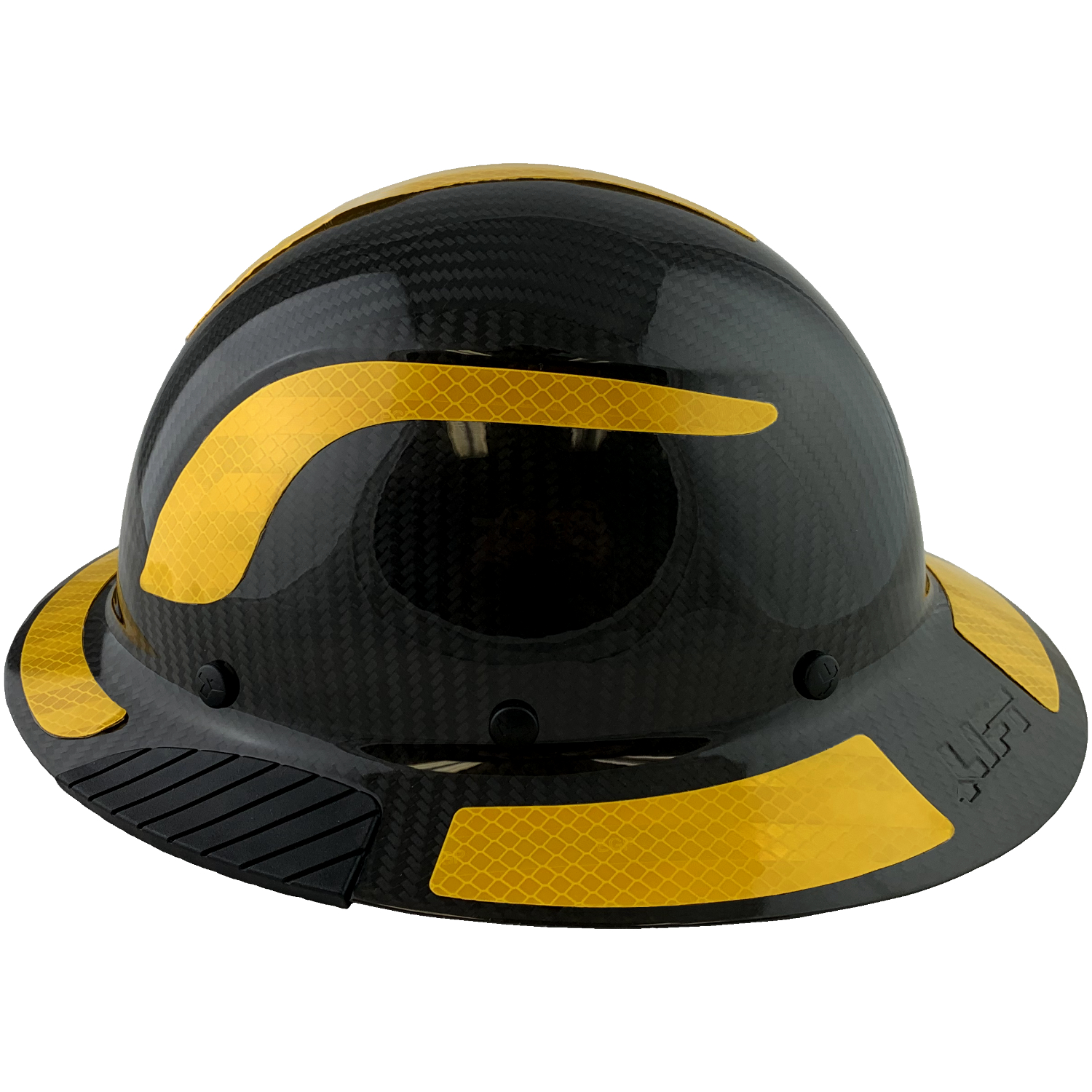 Lift Safety Helmet - Actual Carbon Fiber Full Brim Hard Hat - Glossy Black with Yellow Reflective Decals with Hard Hat Tote Bag