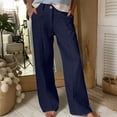 thumbnail image 2 of Linen Pants Women High Waist Straight Leg Button Zip Pocket Loose Daily Wide Leg Sweatpants Women Black L, 2 of 6
