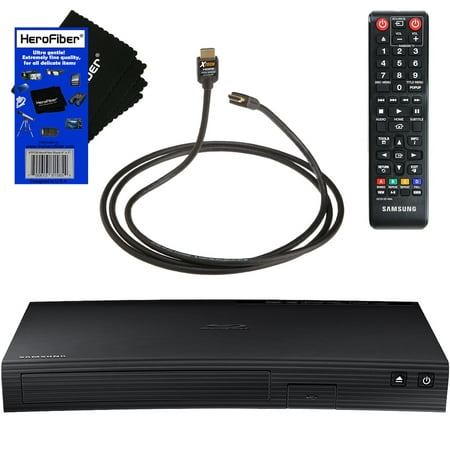Samsung BD-J5100 Streaming Curved Disk Blu-ray Player with Remote Control + Xtech High-Speed HDMI Cable w/Ethernet + HeroFiber Ultra Gentle Cleaning
