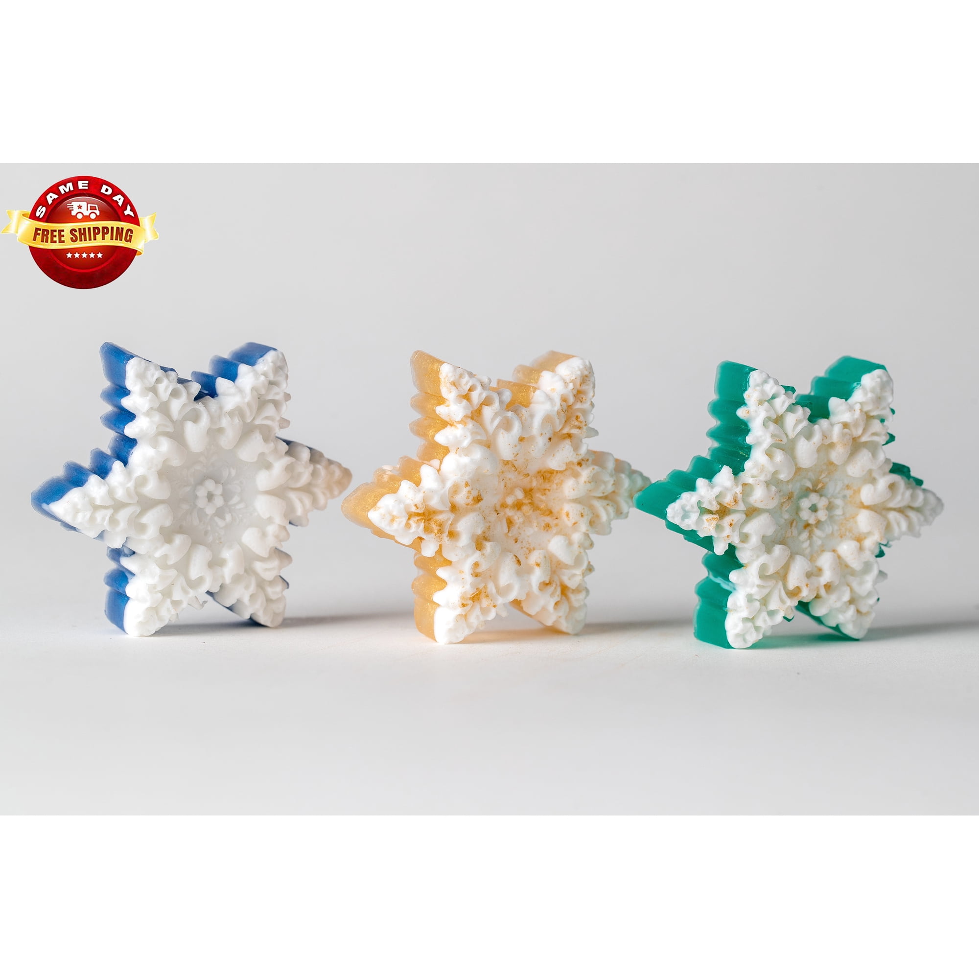 Christmas Handmade Snowflake Soap All Natural Perfect Gift Lot of 3 Bars