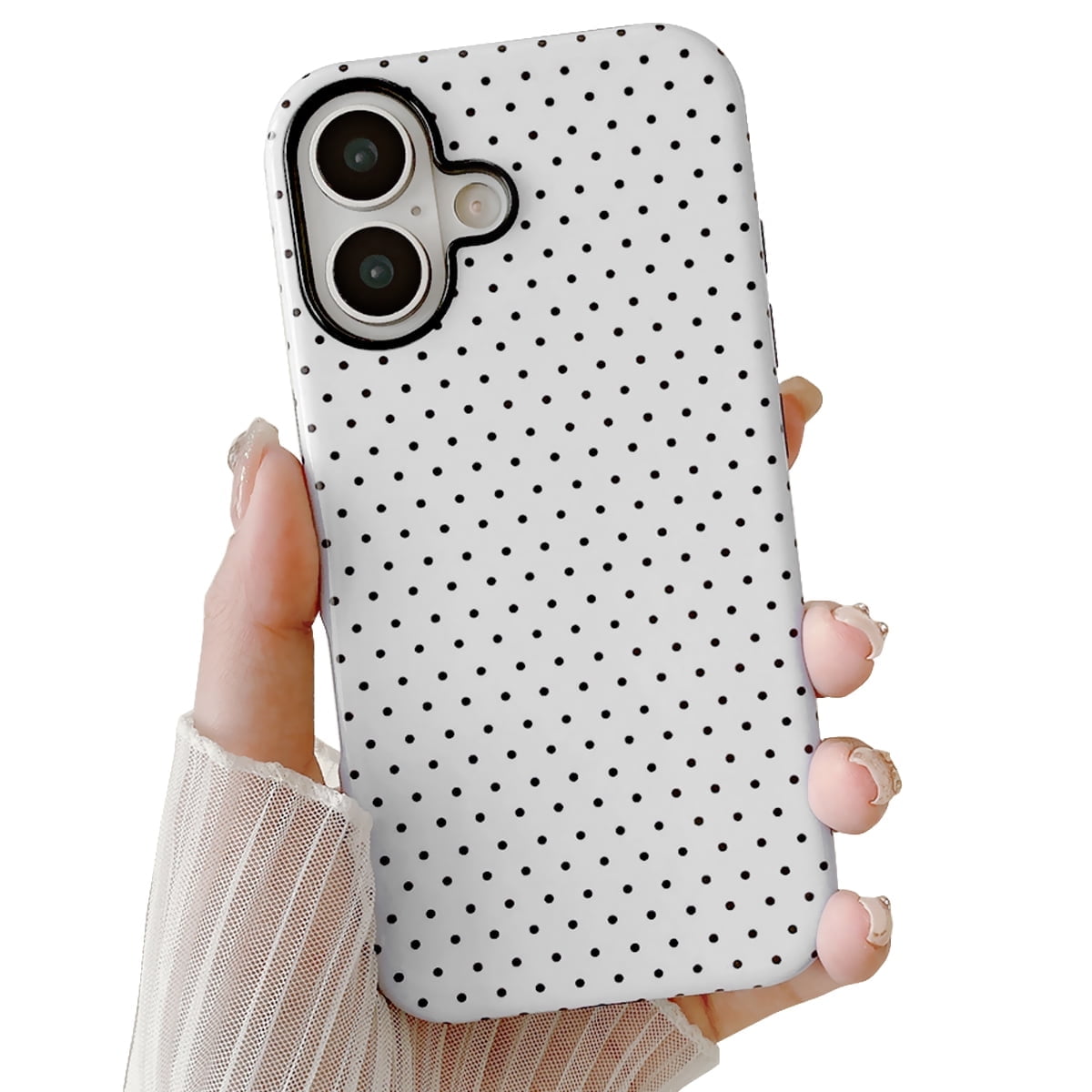 Cute Case for iPhone SE 2022/2020,Polka Dot Phone Case for iPhone 7/8 Aesthetic Pattern Design, Hybrid 2-Layer Shockproof Protective Cover for Girls Women (White,SE/7/8)