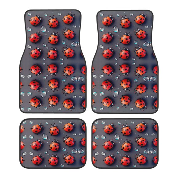KAKALAD Red Ladybugs Rain 01 Car Floor Mats 4PC Set Carpet Protection, Universal Fit for Car SUV VA & Truck, Vehicle Front & Rear