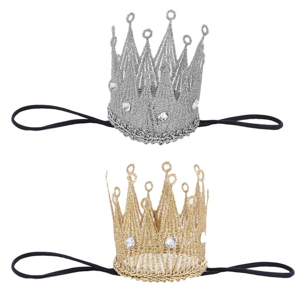 FELTECHELECTR 2 diademas de corona de cumpleaños para bebé, diadema elástica para niño pequeño, accesorio para fotos