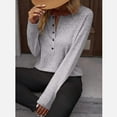 thumbnail image 5 of WREESH Womens Fashion T-Shirts V Neck Solid Color Pullover Regular Fit Button Henley Long Sleeve Tops Button Casual T-Shirt Top Blouse Gray, 5 of 9