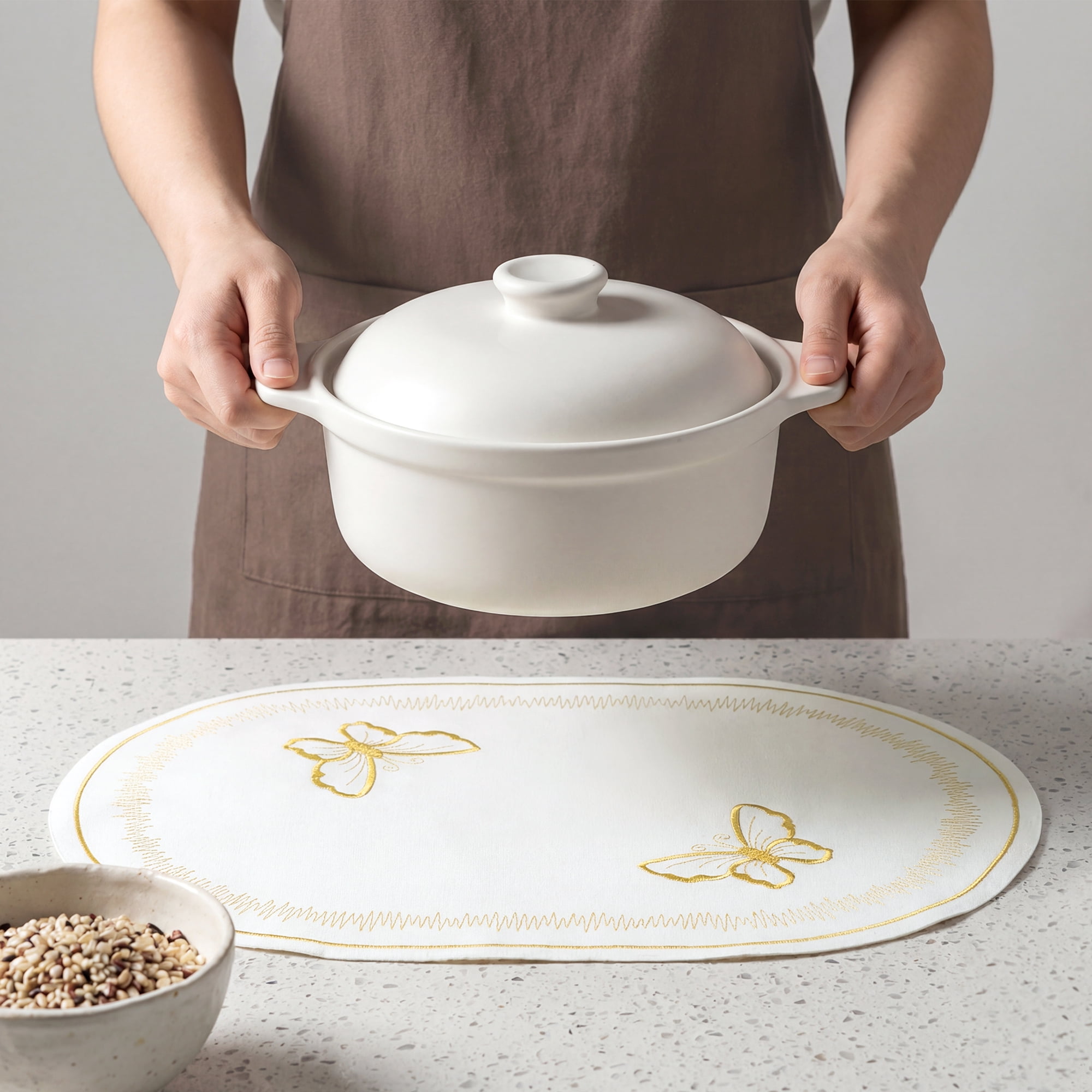 Unique Bargains Rustic Oval Placemats 4pcs Cotton Linen White 17.7"x12.6"