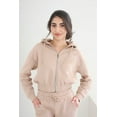 thumbnail image 1 of Revive Loungewear Cropped Full Zip Up Hoodie for Women - Long Sleeve Drawstring Jacket Top Sweatshirt – Taupe, Small, 1 of 3