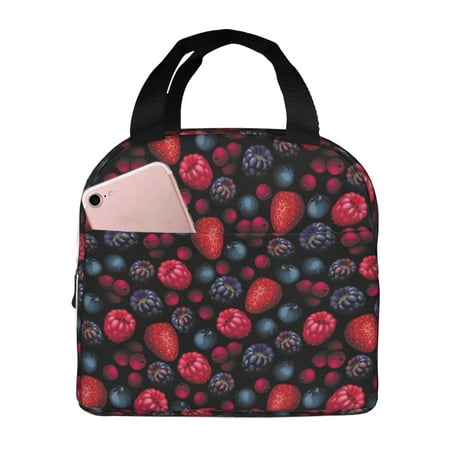 Insulated Lunch Bag for Women Men - berries pattern Leakproof Cooler Lunch Box for Women Men  Lunch Tote Bags for Work School Picnic Travel