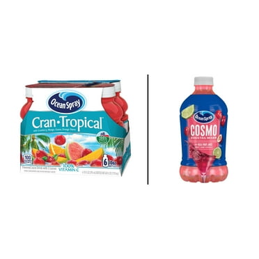 Ocean Spray Cran-Tropical Juice 10 Fl Oz Bottles, 6 Count & Cosmopolitan Cocktail Mixer 32 Fl Oz