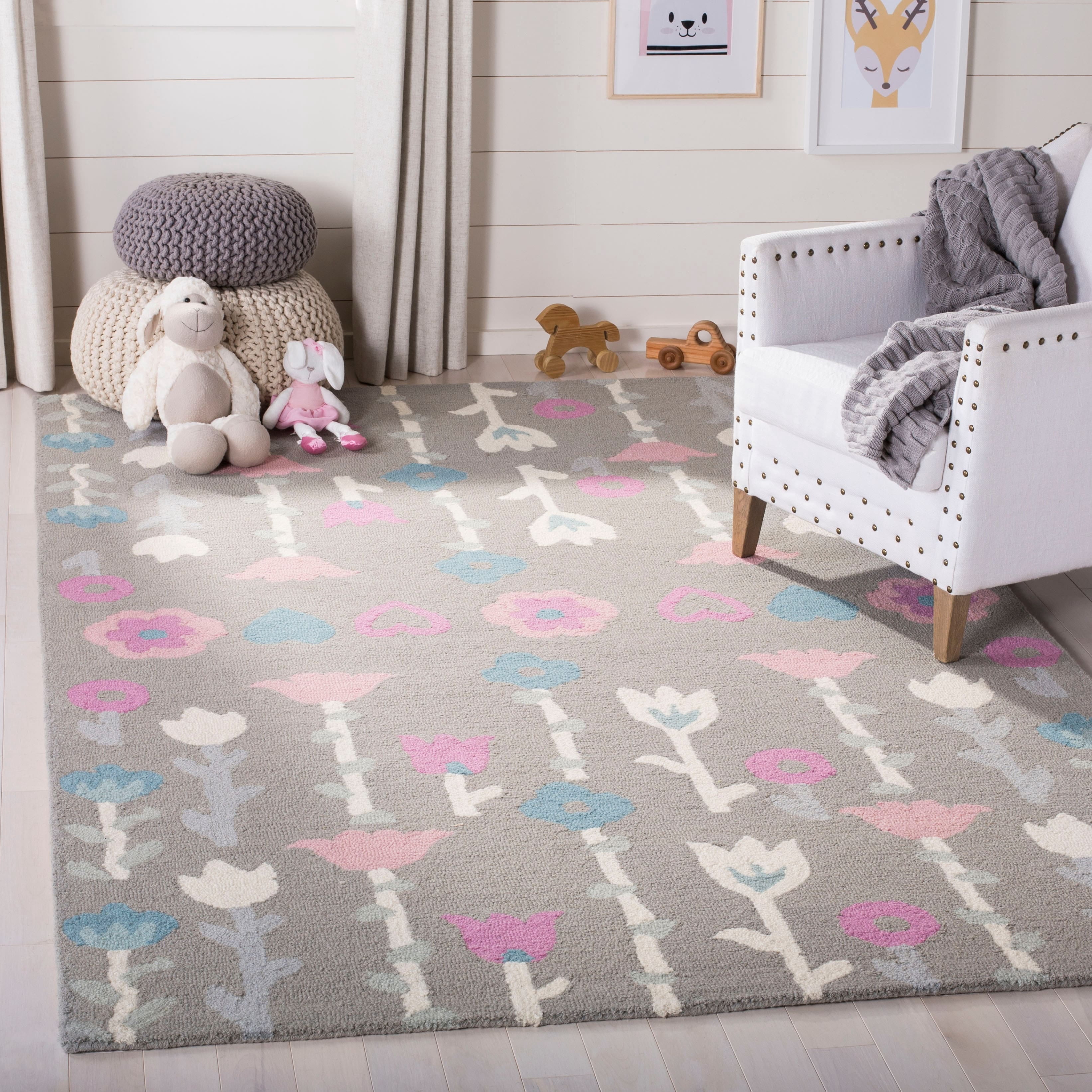 SAFAVIEH Kids Antoinette Floral Wool Runner Rug, Grey/Pink, 2'6" x 8'