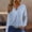 Light Blue, variant on Women's Fashionable Casual T-Shirts Striped Checkered Print Loose V-Neck Long Sleeved Button Up Tops Blue M Women Fall Clothes