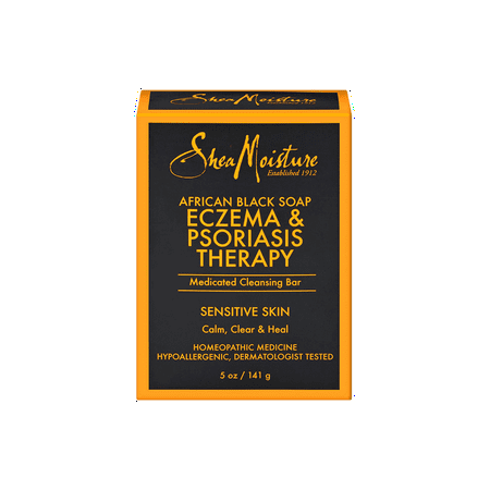 Shea Moisture African black Soap Eczema & Proriasis Therapy Medicated Cleansing Bar - Calm, Clear & Heal - for Sensitive Skin - 5 oz. - Value Double Pack Qty of 2