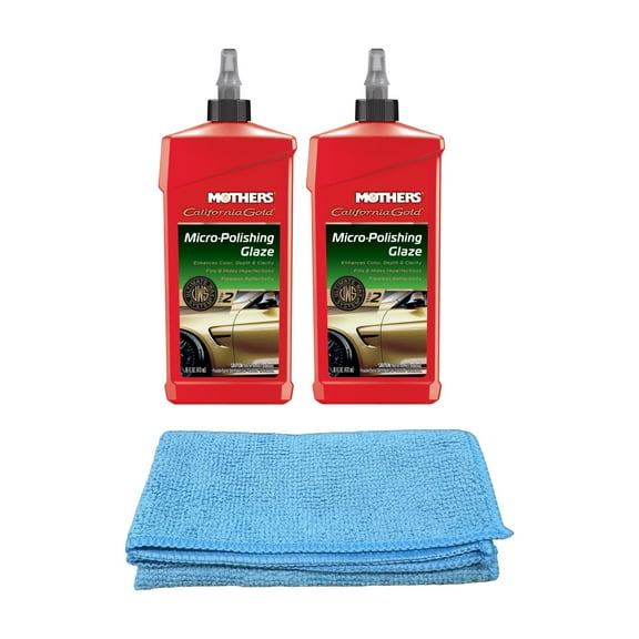 Mothers California Gold Micro-Polishing Glaze (16 oz) Bundle with Microfiber Cloth (3 Items)