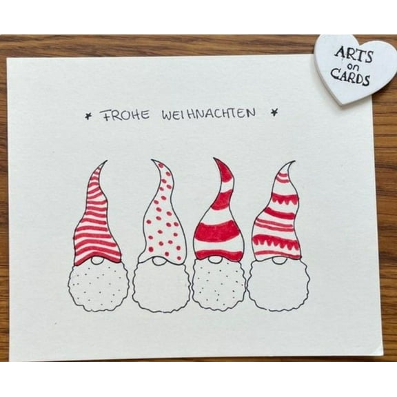 Frohe Weihnachten Christmas Card - Adorable Gnome Design with Red and White Hats – Perfect for Holiday Wishes, Festive Greetings, and Personal Messages