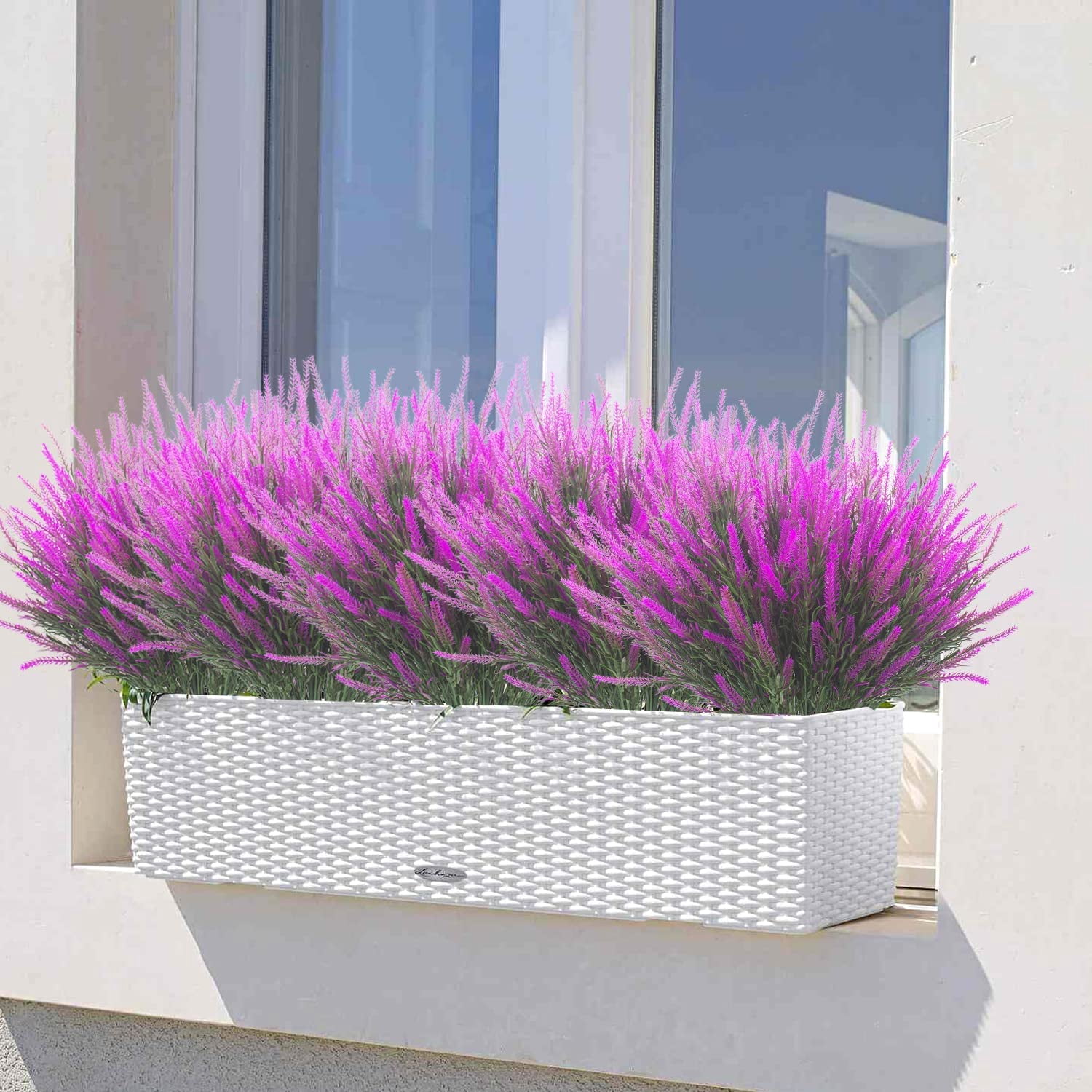 12 Bundles Artificial Lavender Flowers Faux Plants Fake Flowers Outdoor UV Resistant No Fade Garden Porch Window Box Decor(Fuchsia)