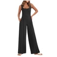 thumbnail image 1 of HBFAGFB Jumpsuits for Women Square Neck Ribbed Wide Leg Sleeveless High Waist Pant Rompers Black Size L, 1 of 9