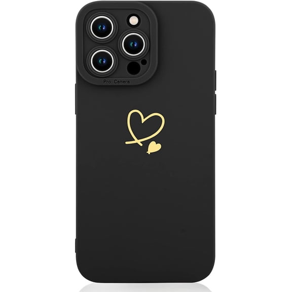 Compatible iPhone 14 Pro 6.1Inch 2022 case,Gold Size Love Heart Pattern,Soft Liquid Silicone Rubber All Over The Body,All Inclusive Lens Design,Better Protect Your Lens(Black)