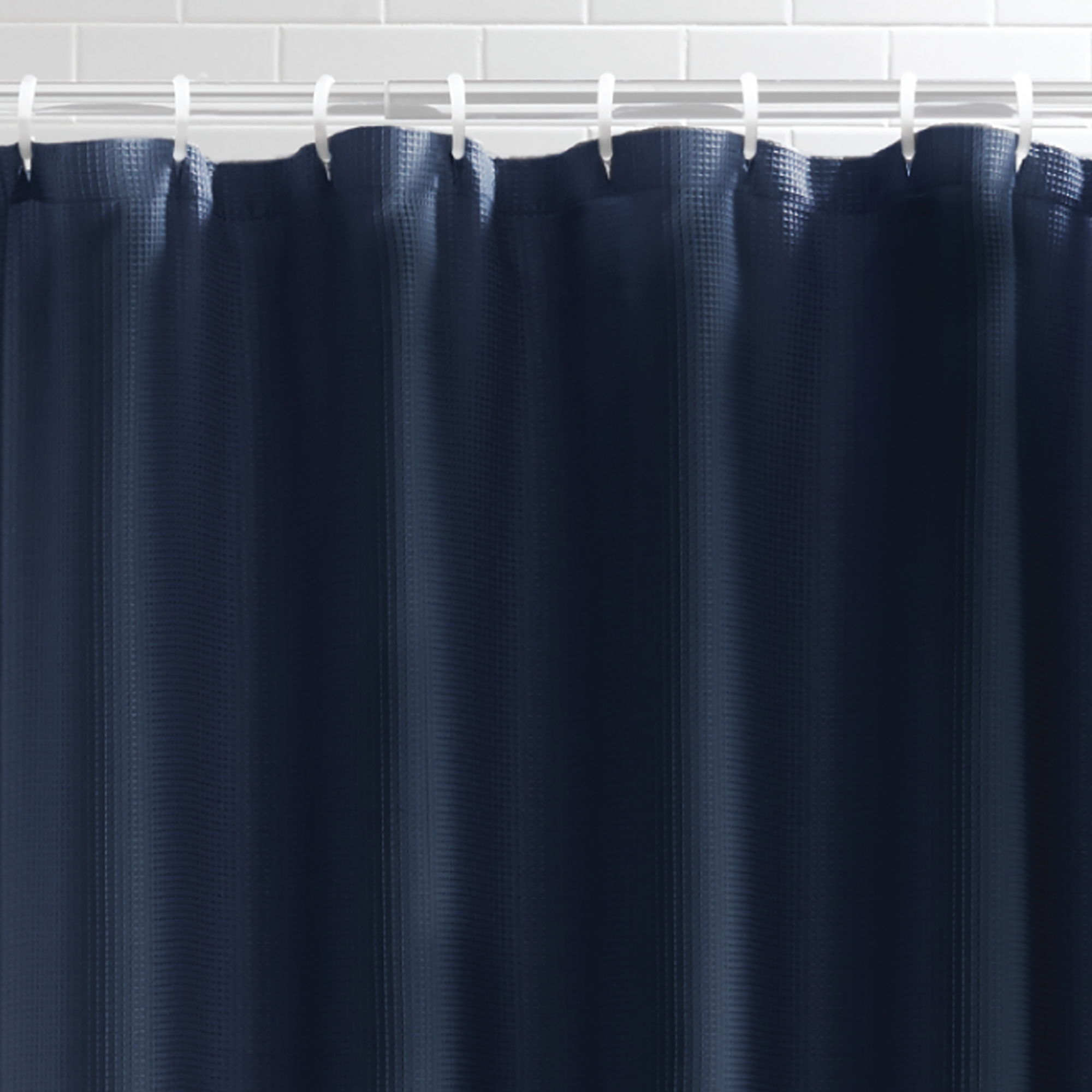 Navy Blue Fabric Shower Curtain, 70" x 72", Mainstays Classic Waffle Weave Pattern - image 3 of 5