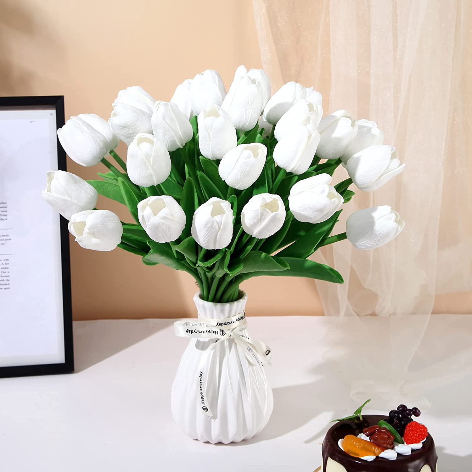 20PCS Tulips Artificial Flowers Real Touch Tulips Flowers for Decoration 13.5" Tulips Flowers Bulk Artificial Tulips Flowers for Vase Centerpieces Home Wedding Bouquet