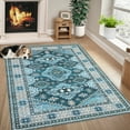 thumbnail image 3 of Aoile 9x12 Washable Area Rugs, Boho Vintage Carpet, Low Pile Non Slip Floor Cover for Bedroom Living Room Kitchen, Blue, 3 of 9