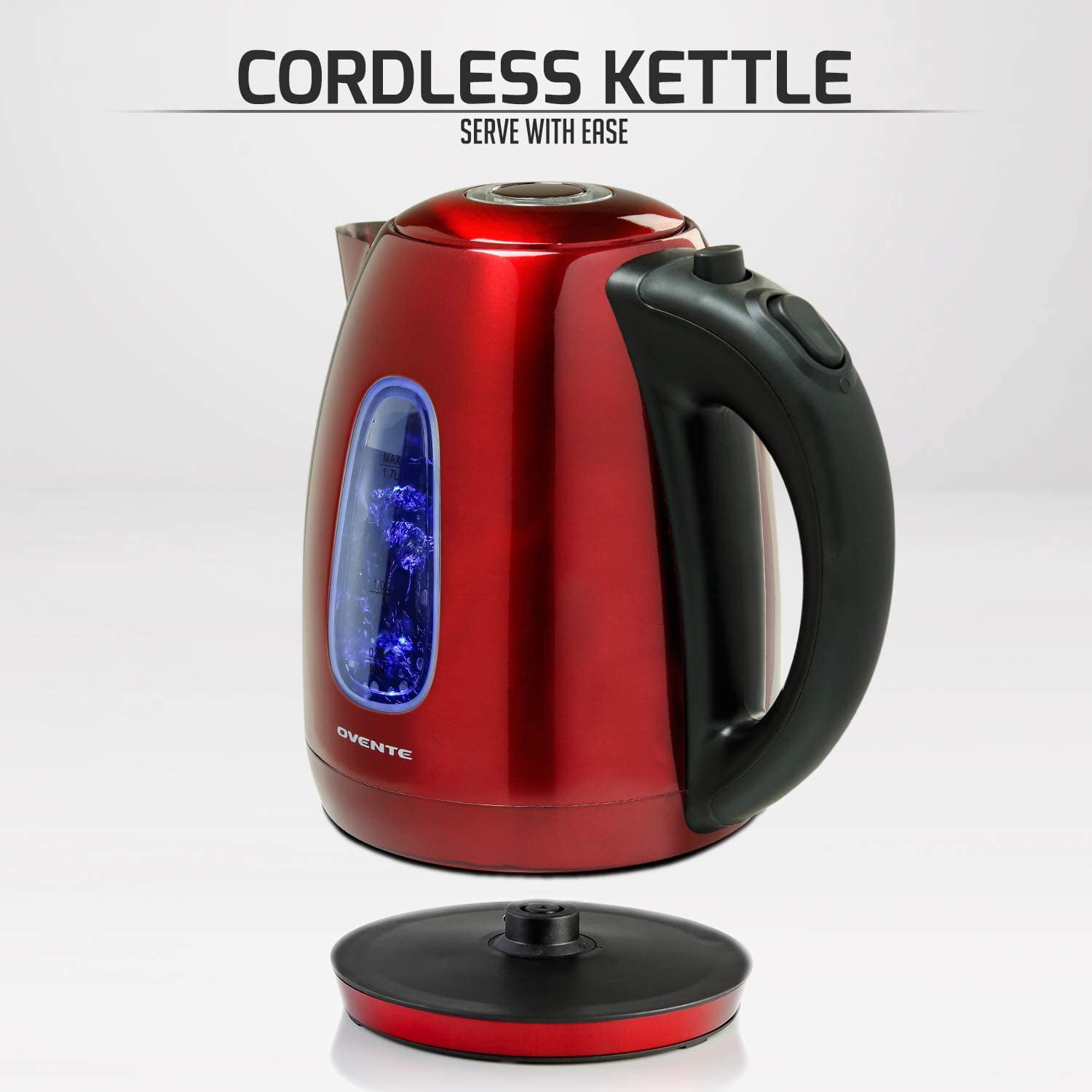 OVENTE Portable Electric Kettle Stainless Steel Instant Hot Water Boiler  Heater 1.7 Liter 1100W Double Wall Insulated Fast Boiling with Automatic  Shut Off for Coffee Tea & Cold Drinks, Red KD64R 