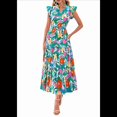 thumbnail image 3 of Vestido Midi Estampado con Escote en V, Mangas Plisadas y Volantes, Imagen 3 S, 3 of 7