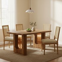 Sumdeal,5/7-piece,64.5-inch dining and chair set, featuring a modern wood-grain dining table and beige/grey upholstered farmhouse-style,French country dining chairs(Seats 4/6).
