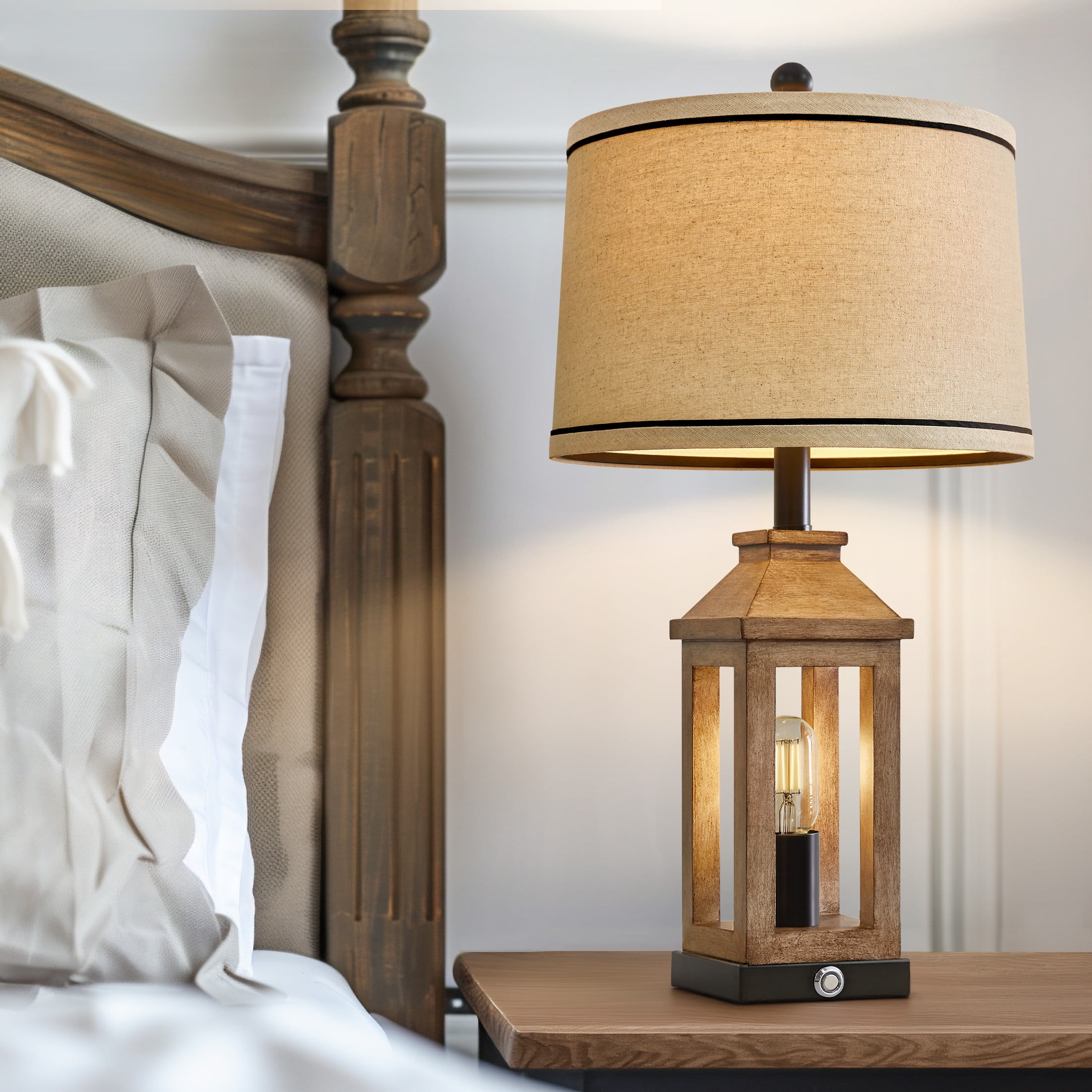 Oneach 3 Way Dimmable Table Lamp with USB A+C Ports for Bedroom Living Room 23.75" Vintage Farmhouse Nightstand Bedside Lamps Resin (2 Bulbs Included)