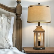 Oneach 3 Way Dimmable Table Lamp with USB A+C Ports for Bedroom Living Room 23.75 Vintage Farmhouse Nightstand Bedside Lamps Resin (2 Bulbs Included)