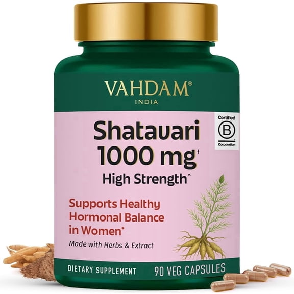 VAHDAM Organic Shatavari 1000mg, Hormone Balance for Women, Ayurvedic Asparagus Racemosus Extract for PMS & Menopause Relief, Vegan & Gluten-Free, 90 Capsules