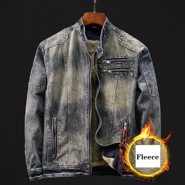 Chaqueta vaquera de lana con cremallera y cuello levantado para hombre, chaqueta informal británica ajustada negra para motocicleta, chaqueta de béisbol para hombre, abrigo vaquero 2024