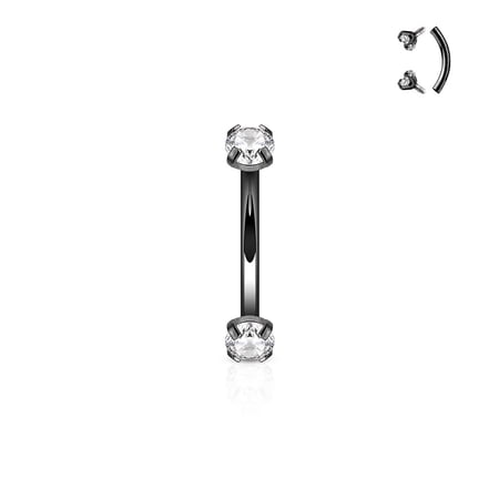 Luxe Modz 16G Eyebrow Ring Curved Steel Barbell Internally Threaded Prong Set Clear CZ Piercings Jewelry for Women Men