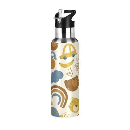 

Water Bottles Double-Wall Vacuum Insulated Stainless Steel Bottles with Straw Lid 20oz Leakproof Mugs for Travel Gym Home Cute Cartoon Pattern