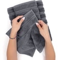 thumbnail image 5 of Juego de toallas, 2 toallas de baño, 2 toallas de mano, 2 toallas de cara, toallas de baño 100 % algodón turco, juego de toallas gris claro, gris, juego de toallas de 3 piezas, 5 of 5