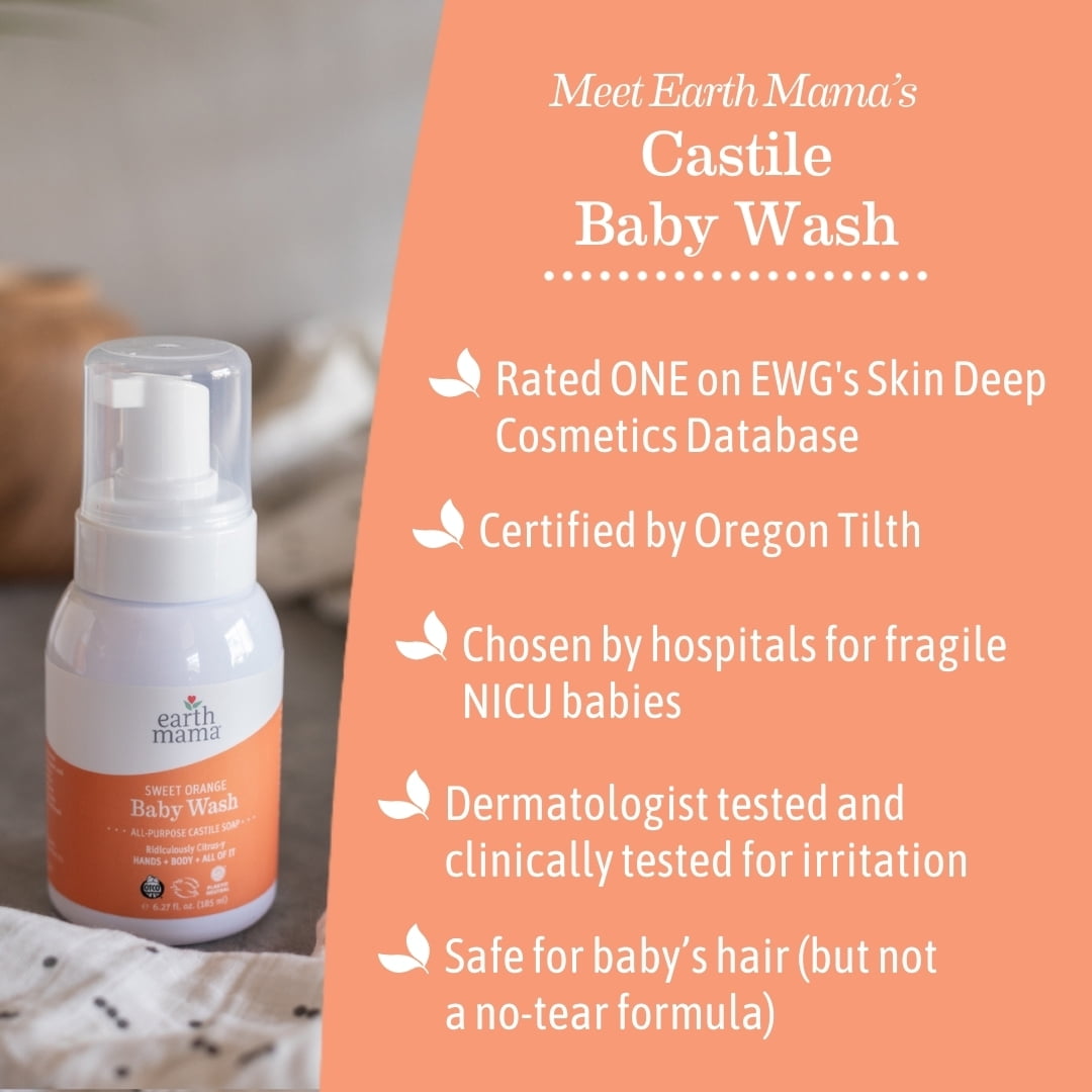 Earth Mama Sweet Orange Baby Wash, Castile Soap for Sensitive Skin, Sweet Orange, 6.27 fl oz