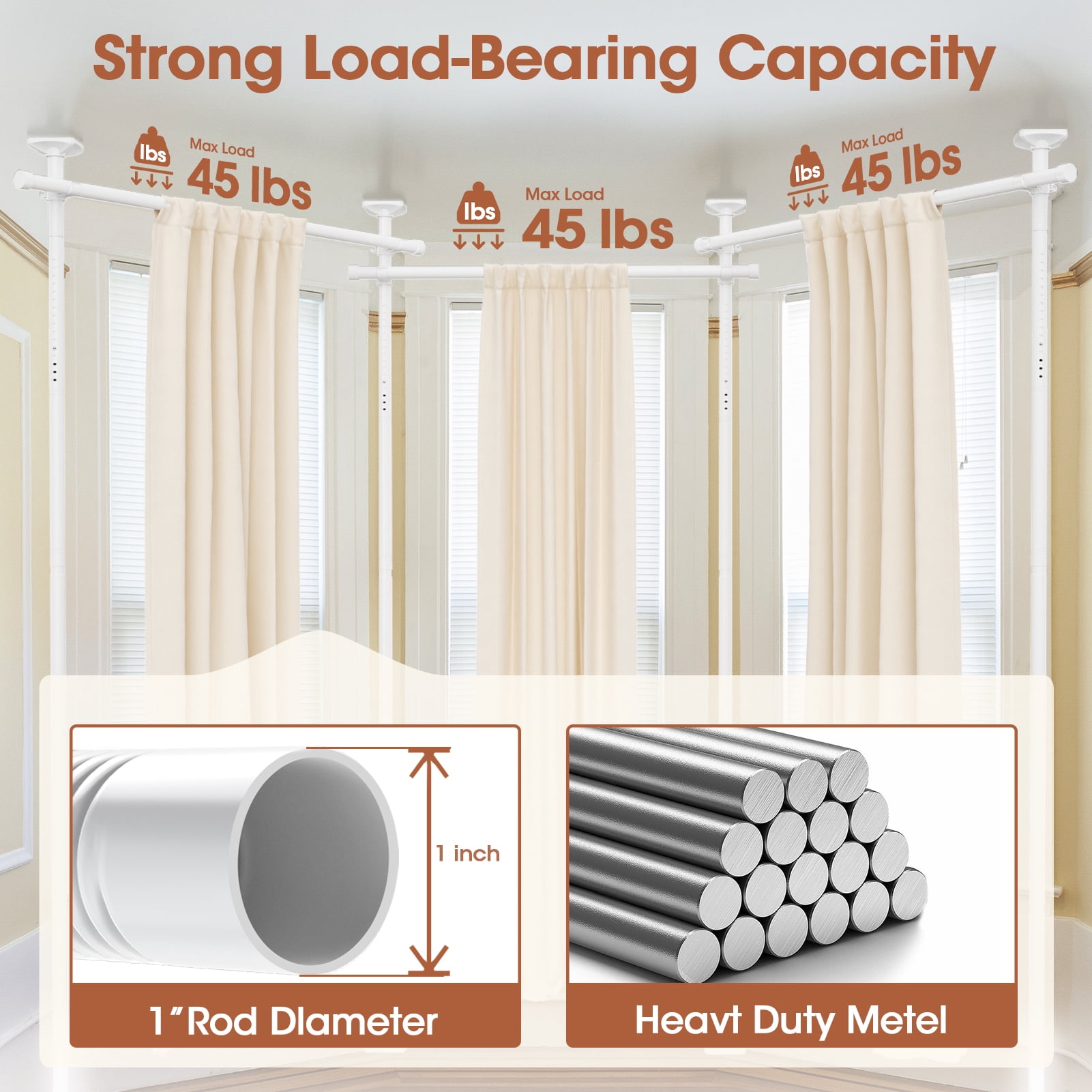 SUNALLY Room Dividers Curtain Rod No Drilling, 4-10ft(H) 28-171inch(W) Adjustable Room Separator for Space Partition, Heavy Duty Floor to Ceiling Tension Rod, White