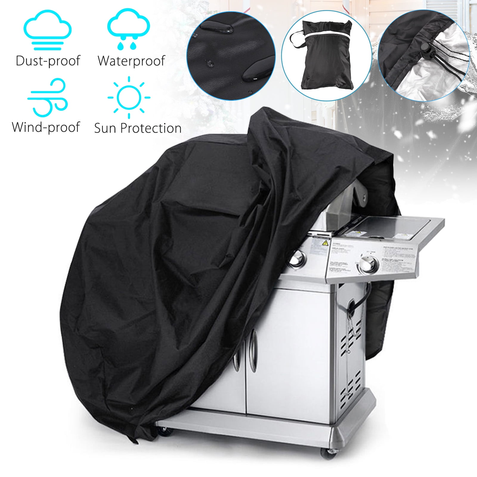 TOPNEW BBQ Gas Grill Cover 48 Inch, Black 600D Heavy Duty Waterproof UV Resistant Weather Resistant Durable Outdoor Barbeque Grill Cover for Most Grill