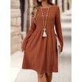 thumbnail image 6 of Women'S Casual Sweater Dress Crew Neck Knit Long Sleeve Dress A-Line Knee Length Fall Winter Dress Orange XL, 6 of 10