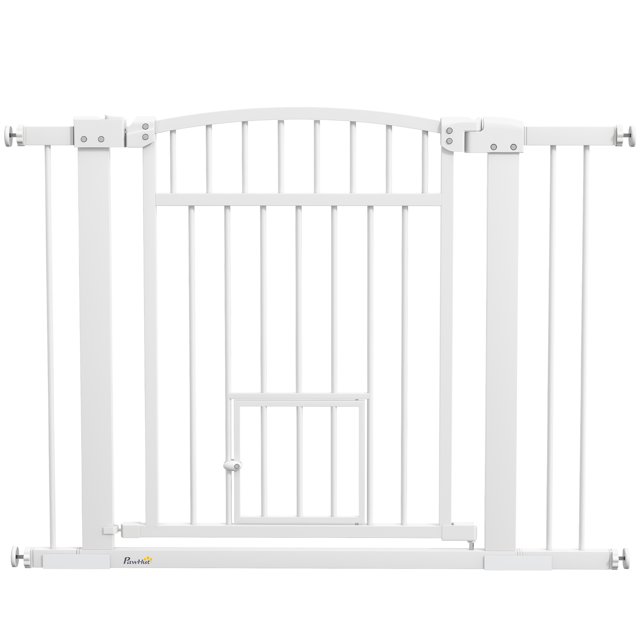 PawHut Barrière pour Chien 30 Pouces-41 Pouces avec Petite Porte et Trousse d'Extension, 30 Pouces H