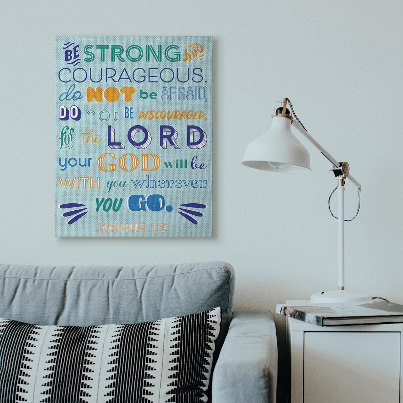 Stupell Industries Be Strong Religious Blue Orange Inspirational Word Design Canvas Wall Art by The Saturday Evening Post