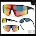 thumbnail image 2 of Boys Color Mirror 90s Shield Rimless Wrap Sport Plastic Sunglasses Black Red - Orange Mirror, 2 of 8