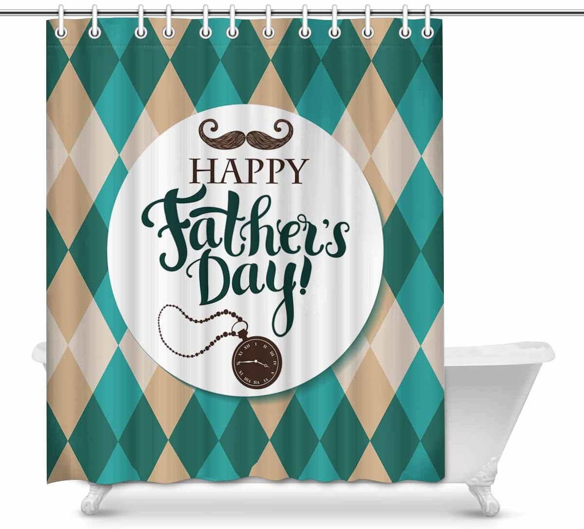 Happy Fathers Day Shower Curtain Liner Bathroom Polyester Waterproof Fabric Hook 