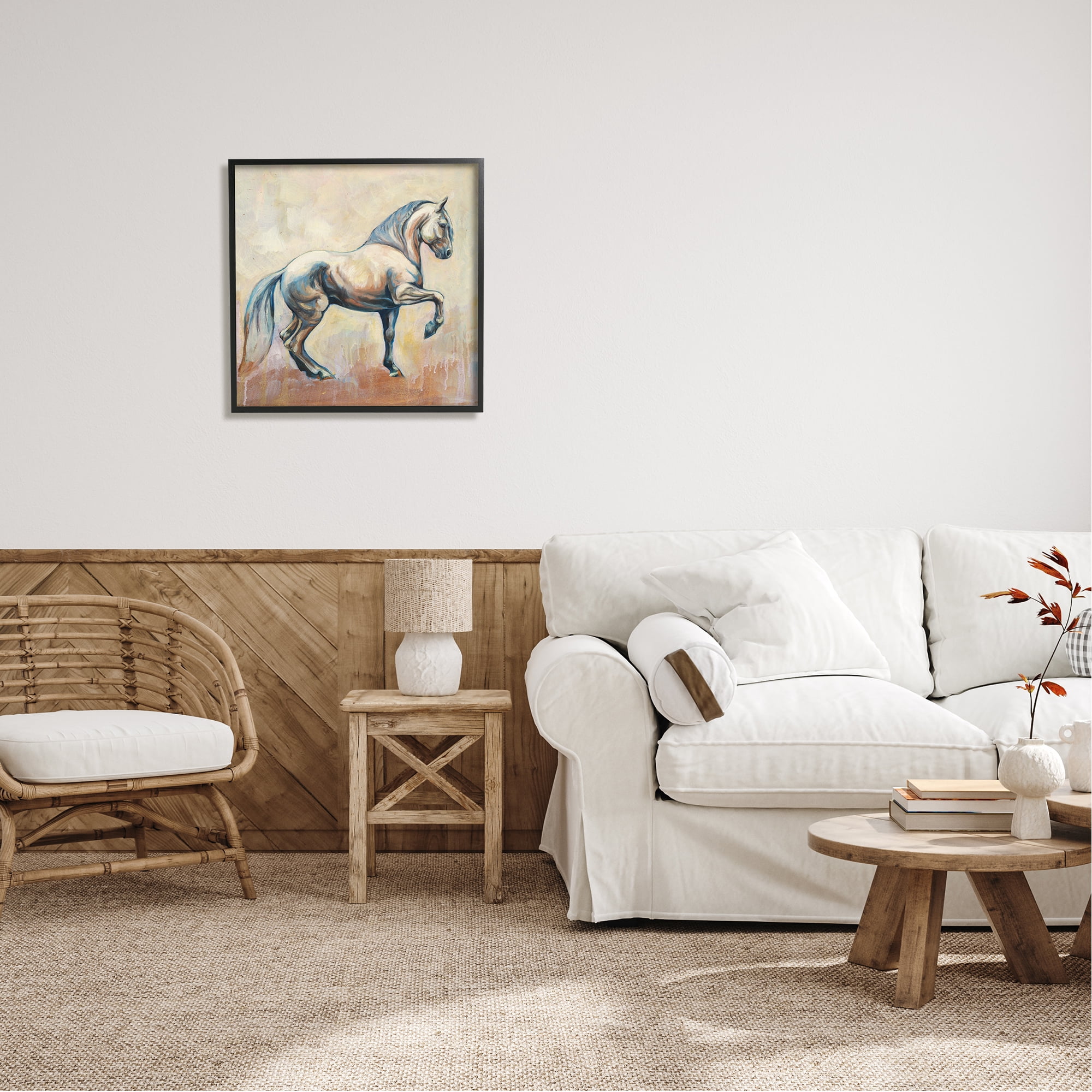 Stupell Industries Modern Prancing Stallion Animals & Insects Painting Black Framed Art Print Wall Art, 24 x 24
