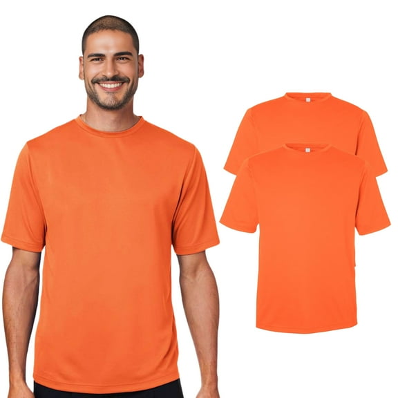 High Visibility Short Sleeve Workwear Tee, 100% Polyester, Hi Vis Men's Zone Performance Mesh T-Shirt (Safety Orange 2 Pack,L)