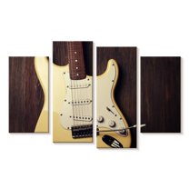Elephant Stock Cream Electric Guitar Wall Art - Horizontal Multi Panel Canvas - Living Room Wall Decor - Music Multi Panel - Brown And Yellow Decor - 24" x 14"